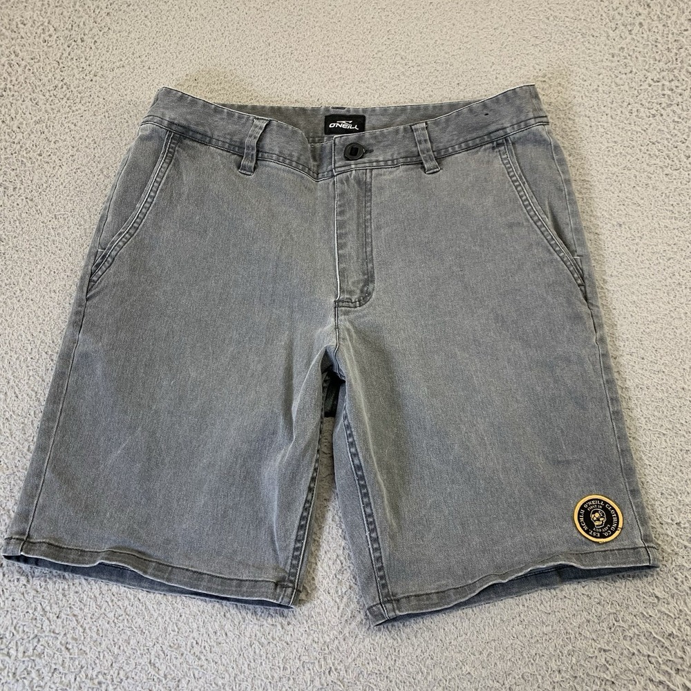 O'neill Denim Beach Shorts Mens 32 Gray Standad Fit‎ 9" Inseam Zip Cotton Blend